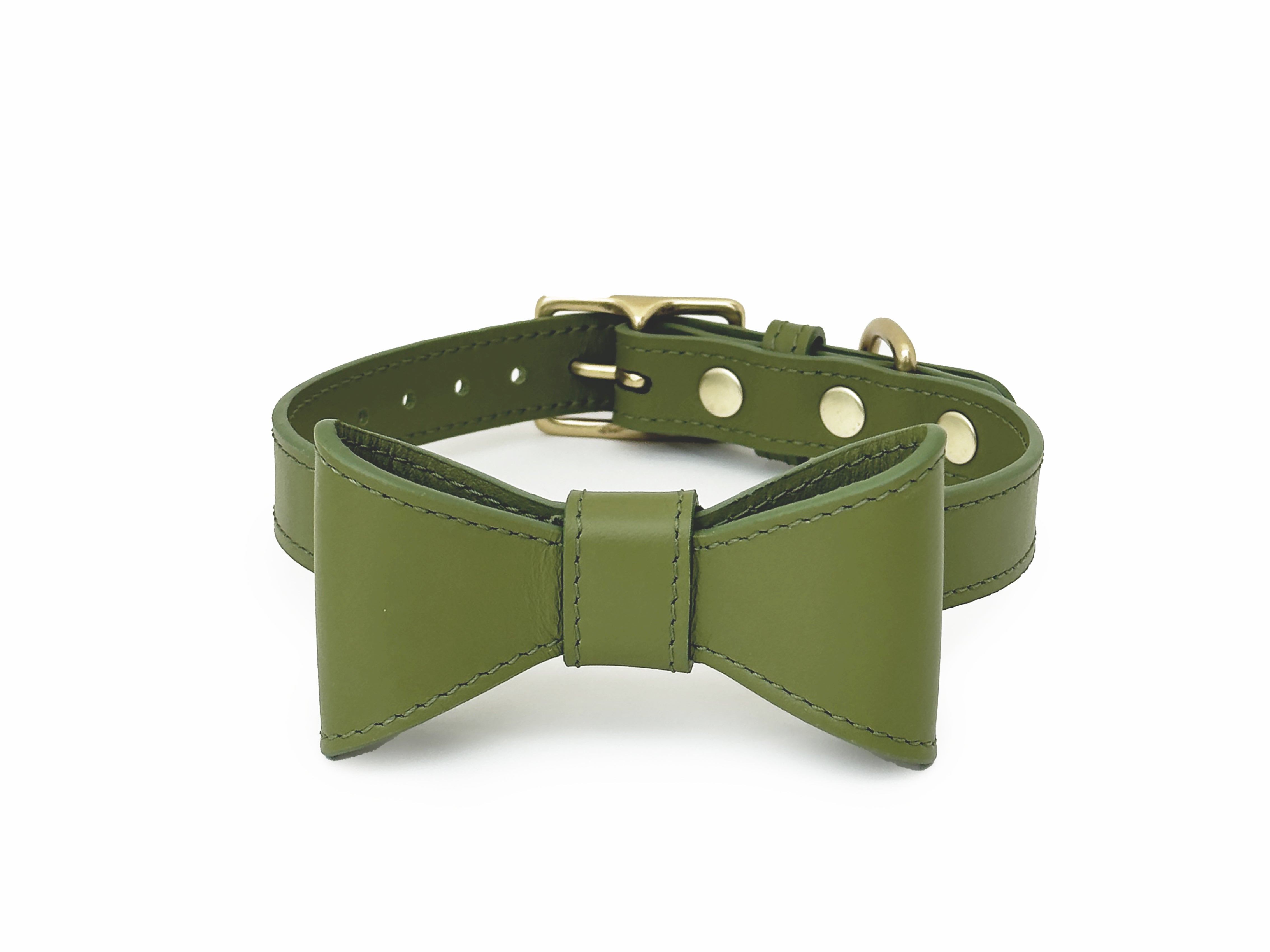 Moss Green leather collar with removable bow