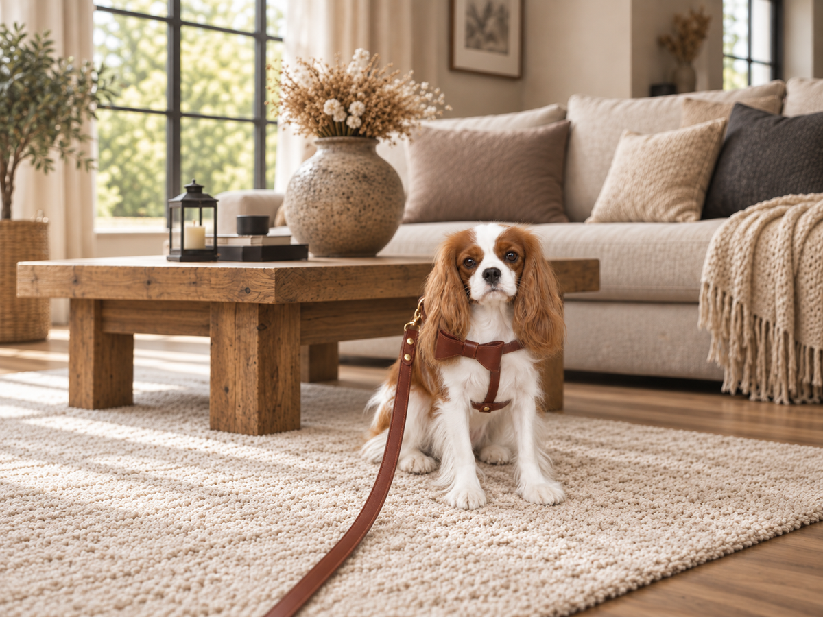 Heritage brown leather harness with removable bow