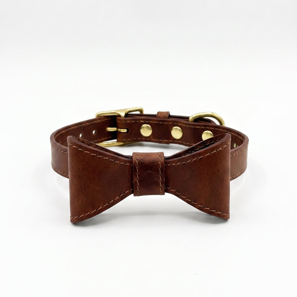 Heritage Brown leather collar with removable bow
