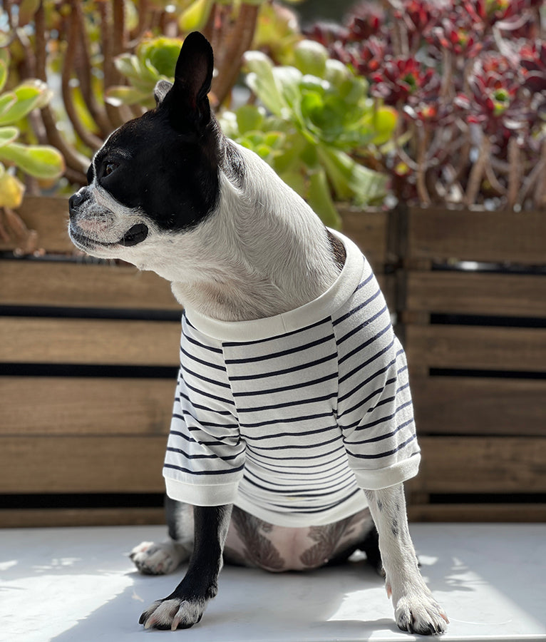 Navy and White fine Striped Tee