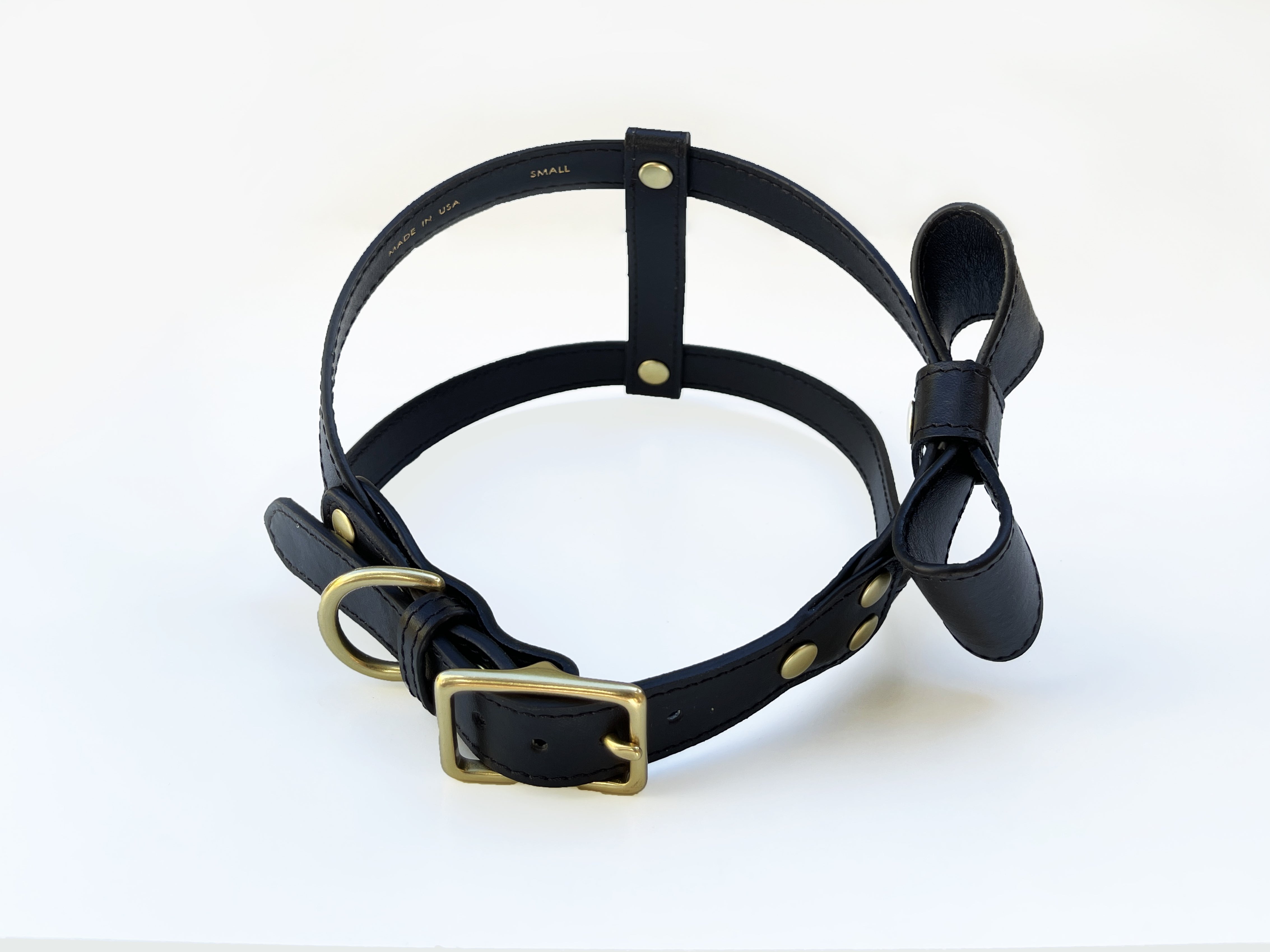 Onyx Black leather Harness with removable bow