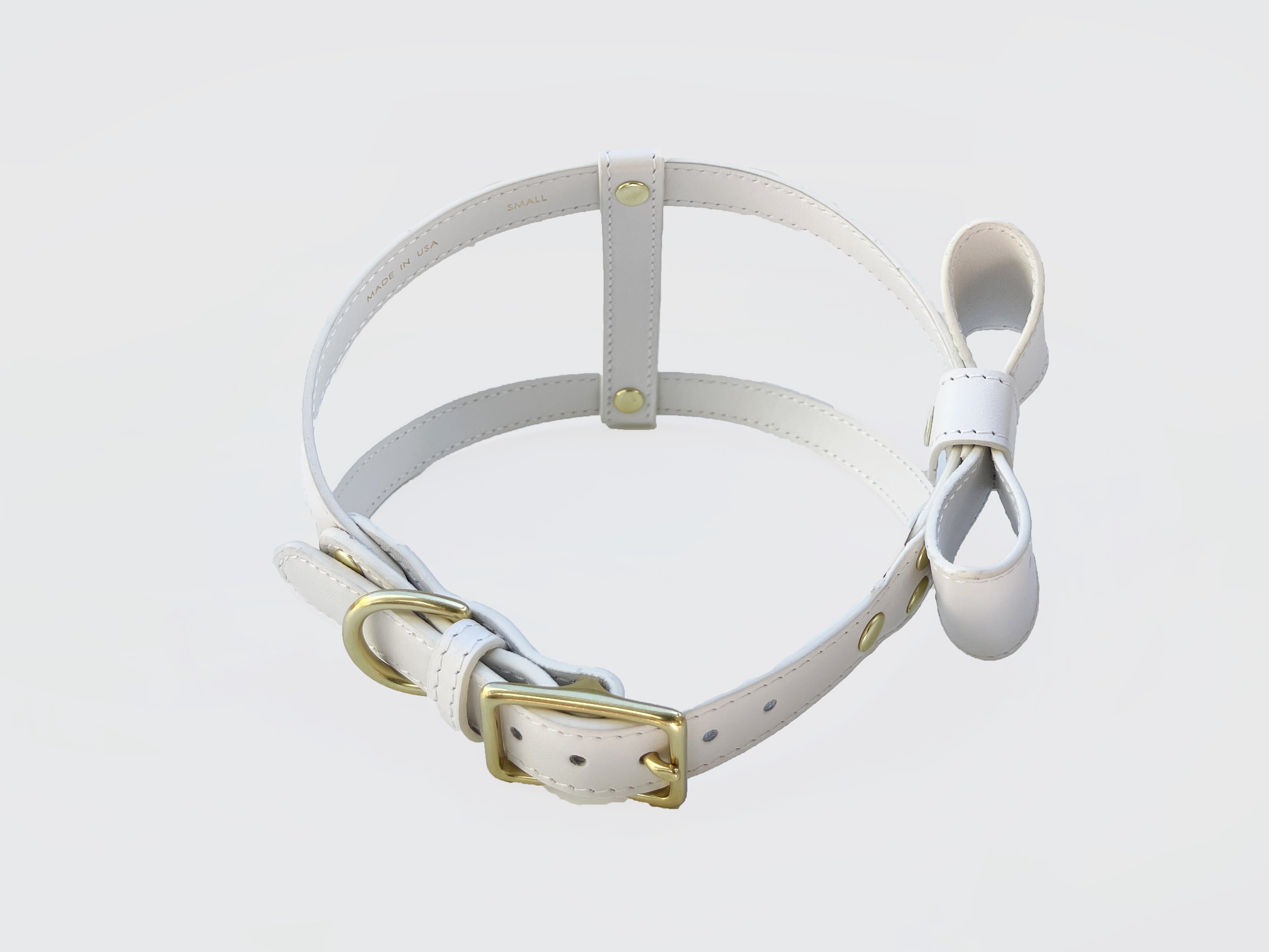 Off White leather Harness with removable bow