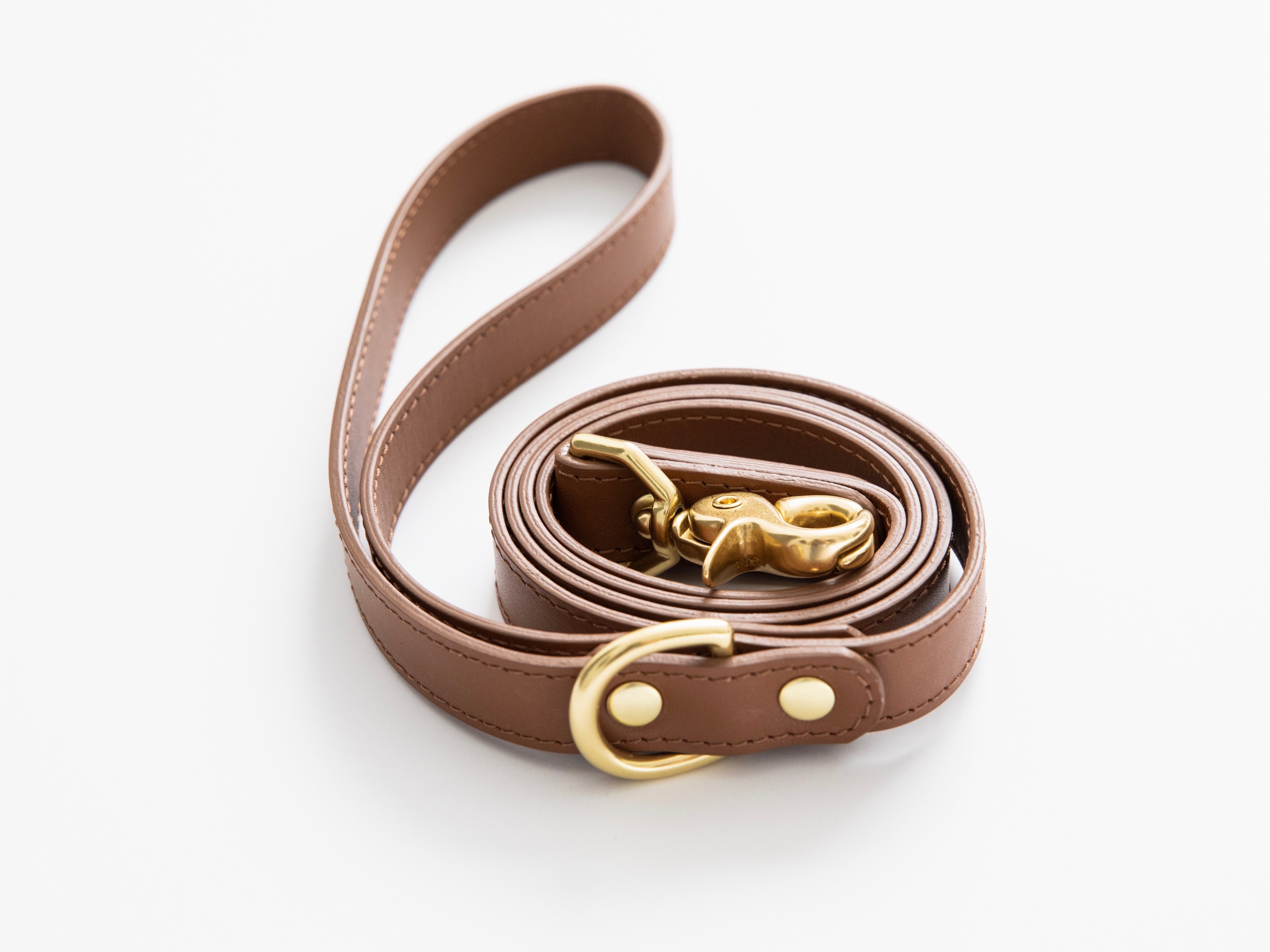 Saddle brown leather leash