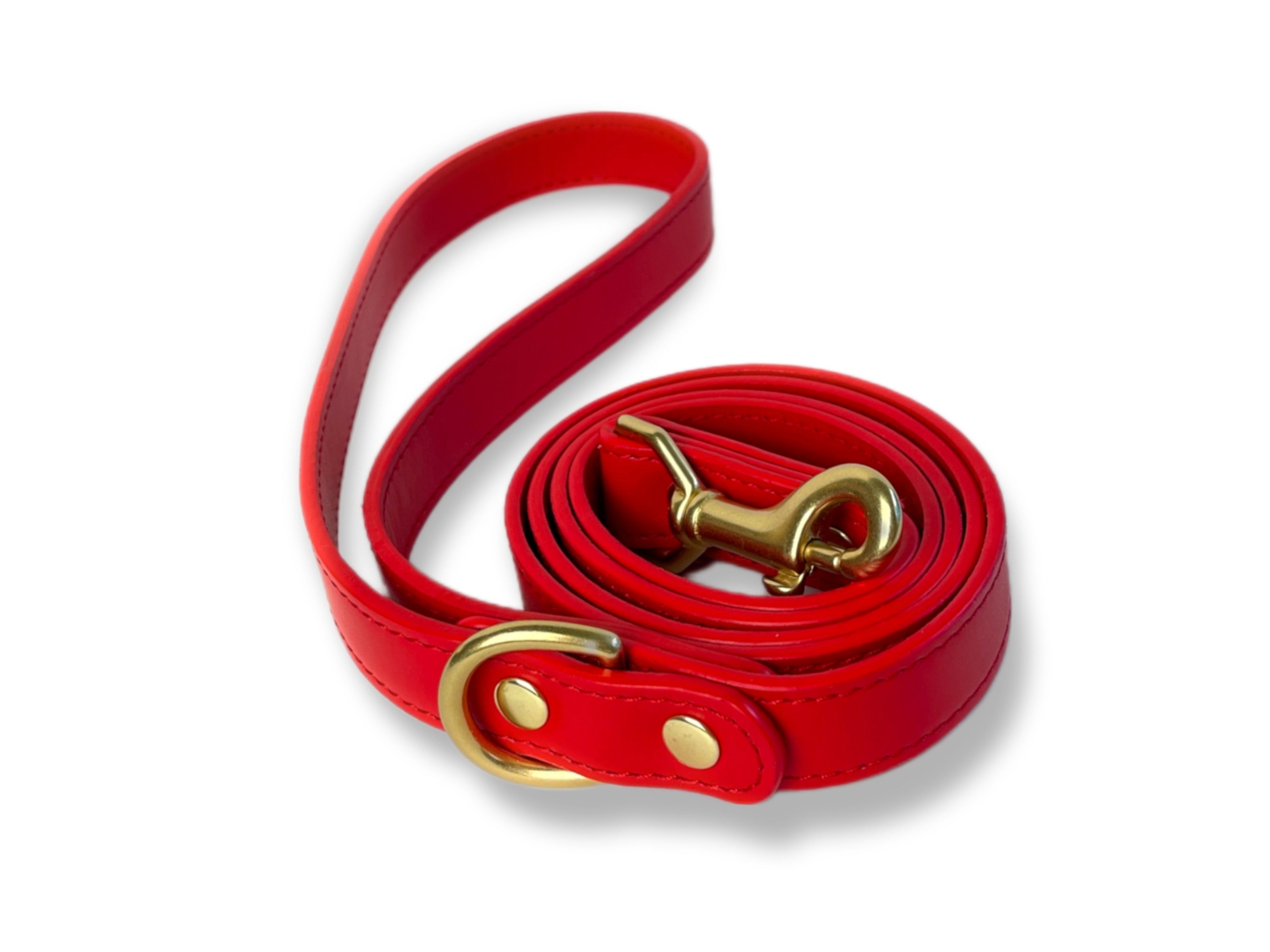 Poppy Red leather leash