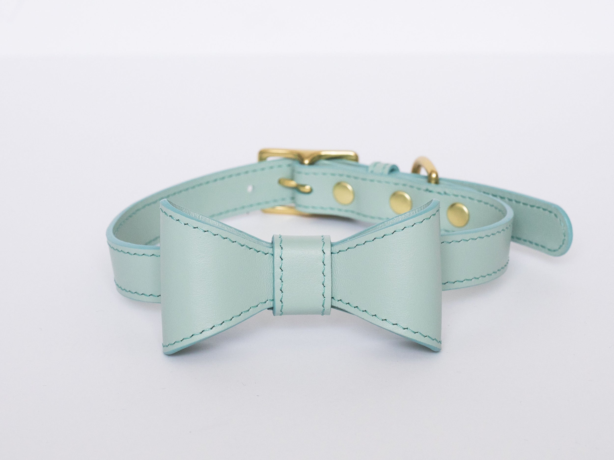 Mint leather collar with removable bow