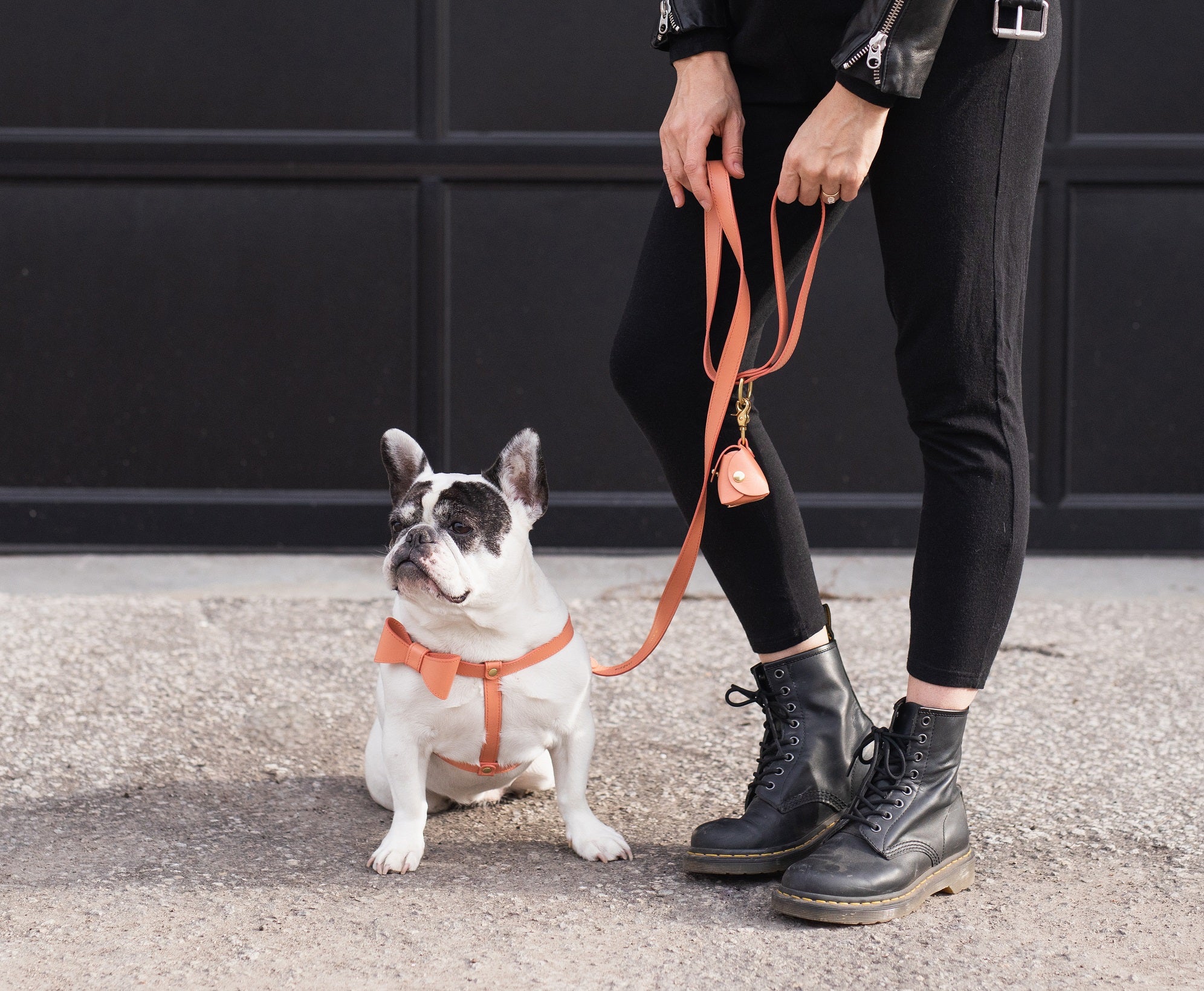 Peach leather harness with removable bow