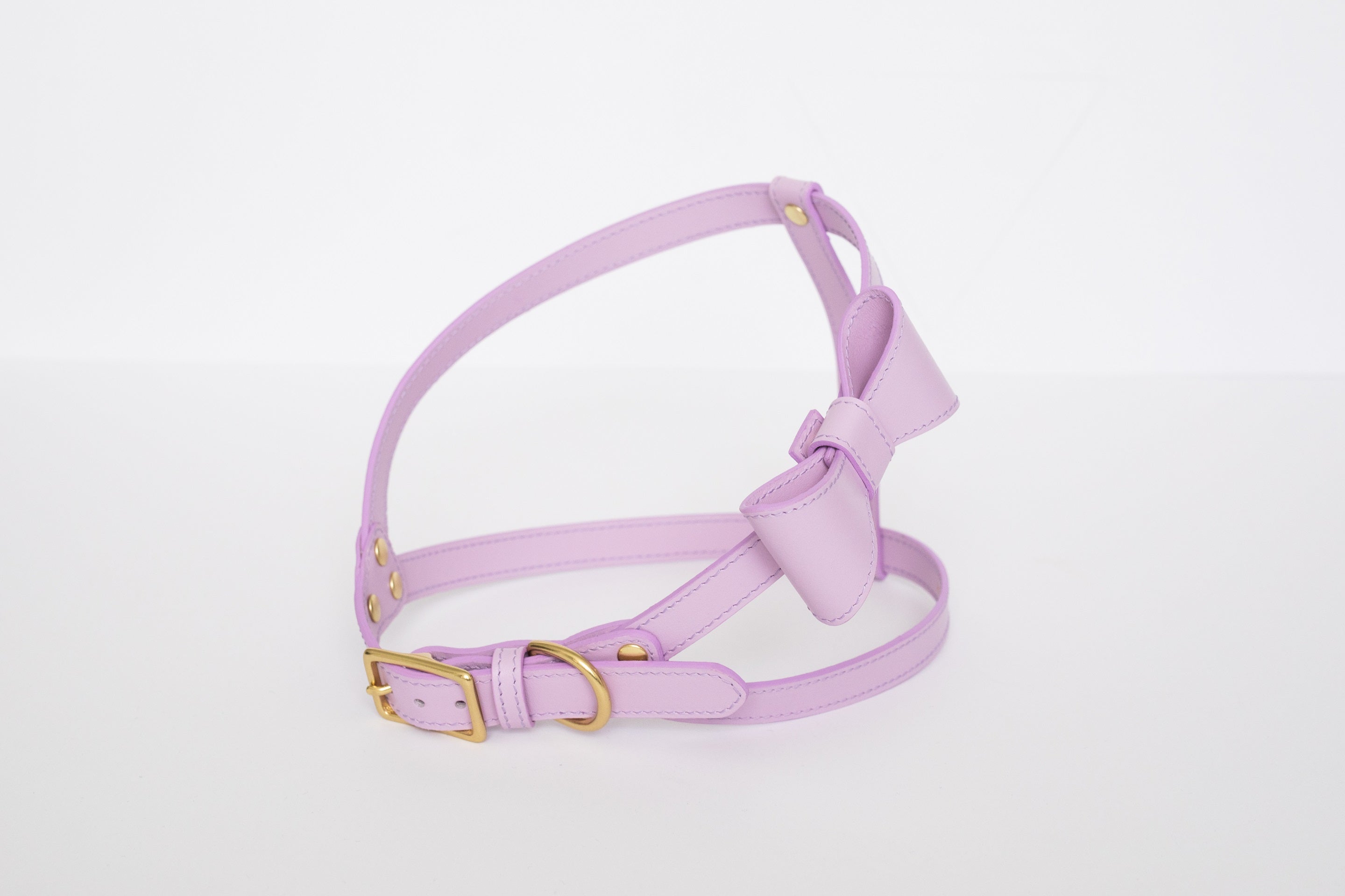 Lilac leather harness with removable bow