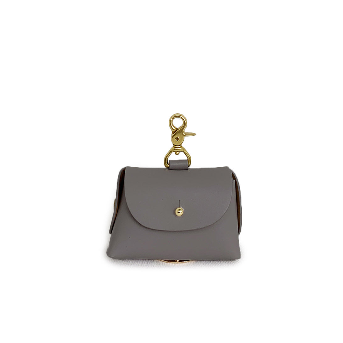 Stone grey leather poop bag pouch