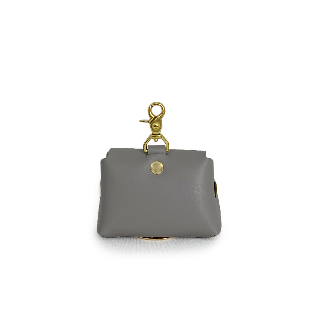 Stone grey leather poop bag pouch