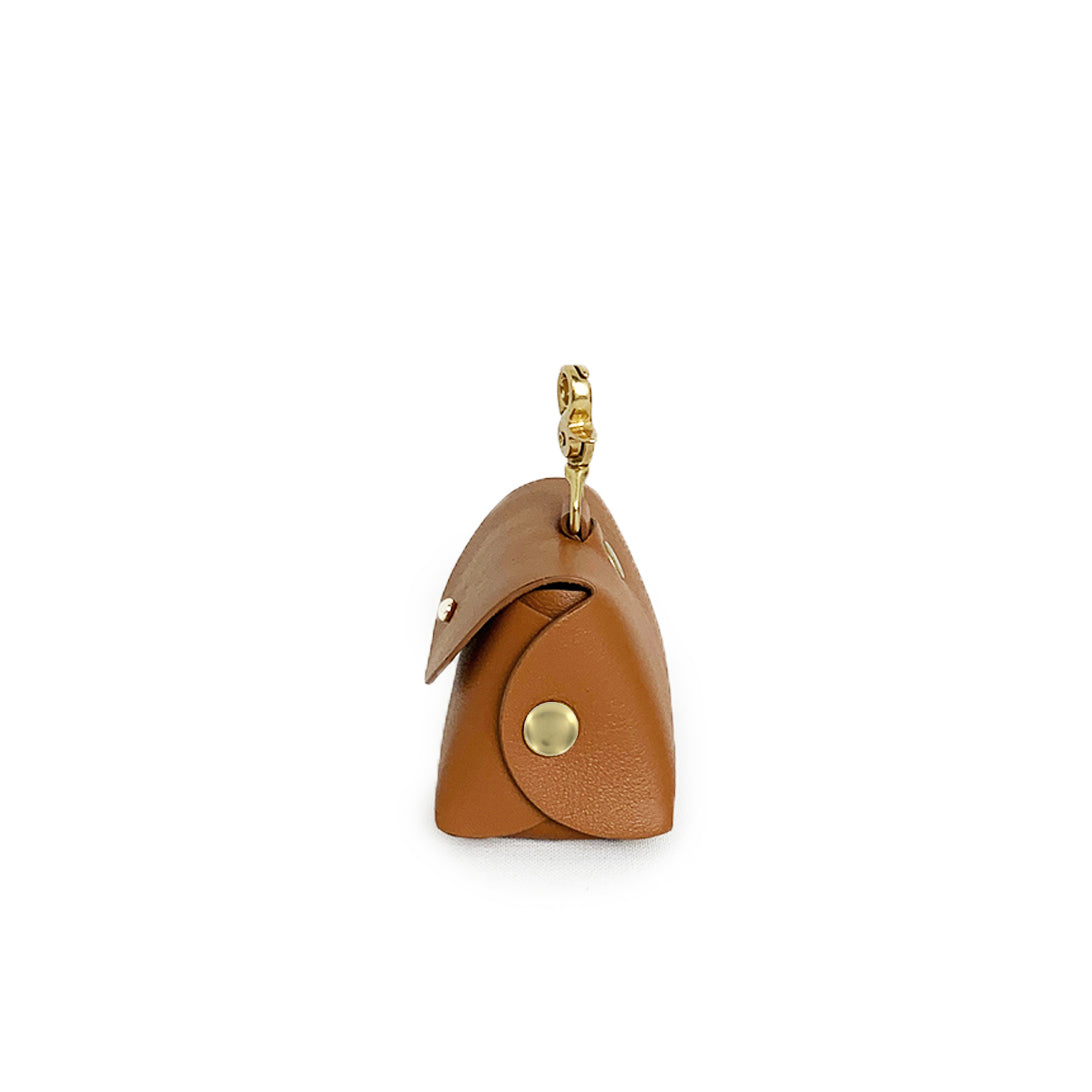 Saddle brown leather poop bag pouch