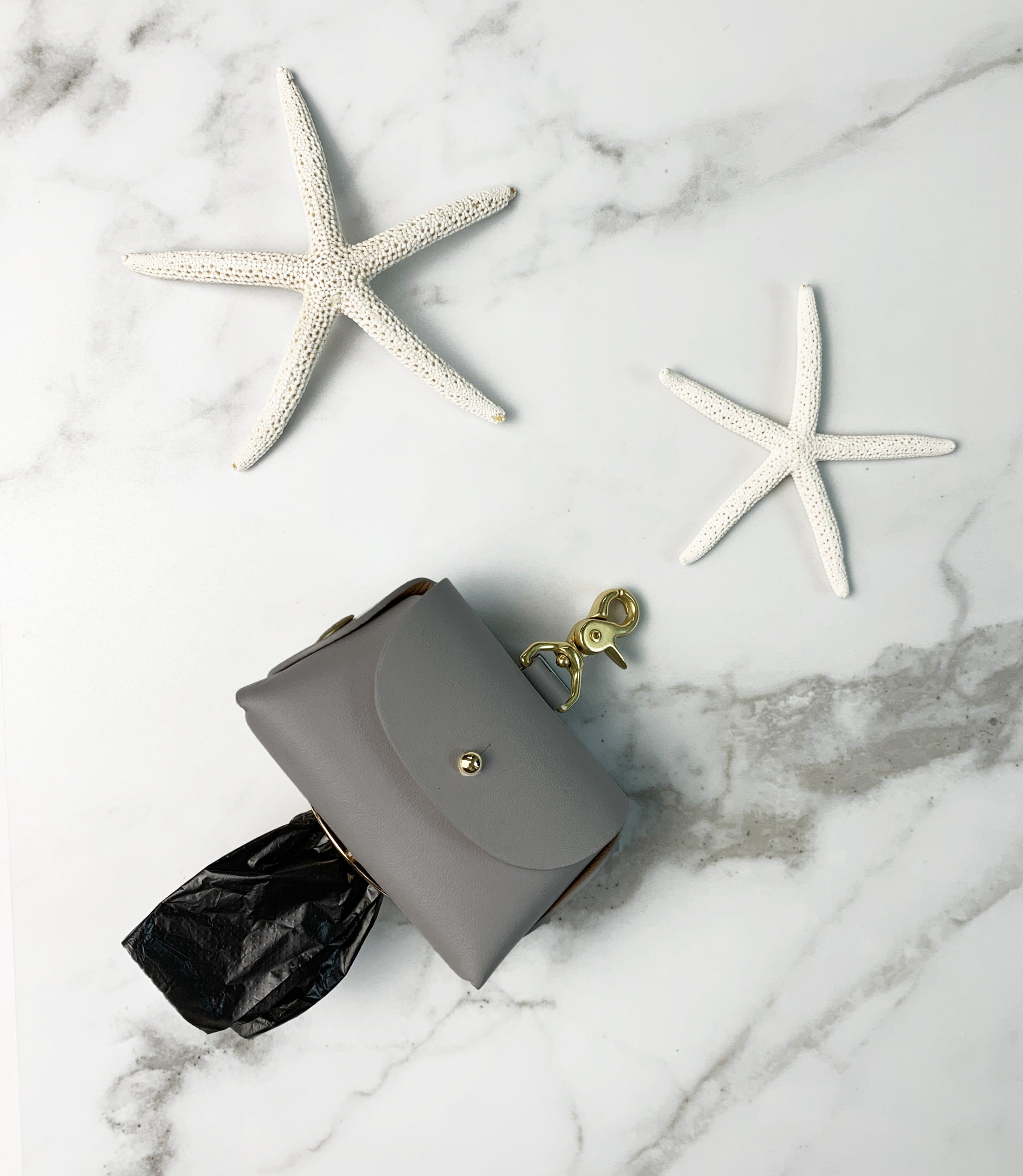 Stone grey leather poop bag pouch