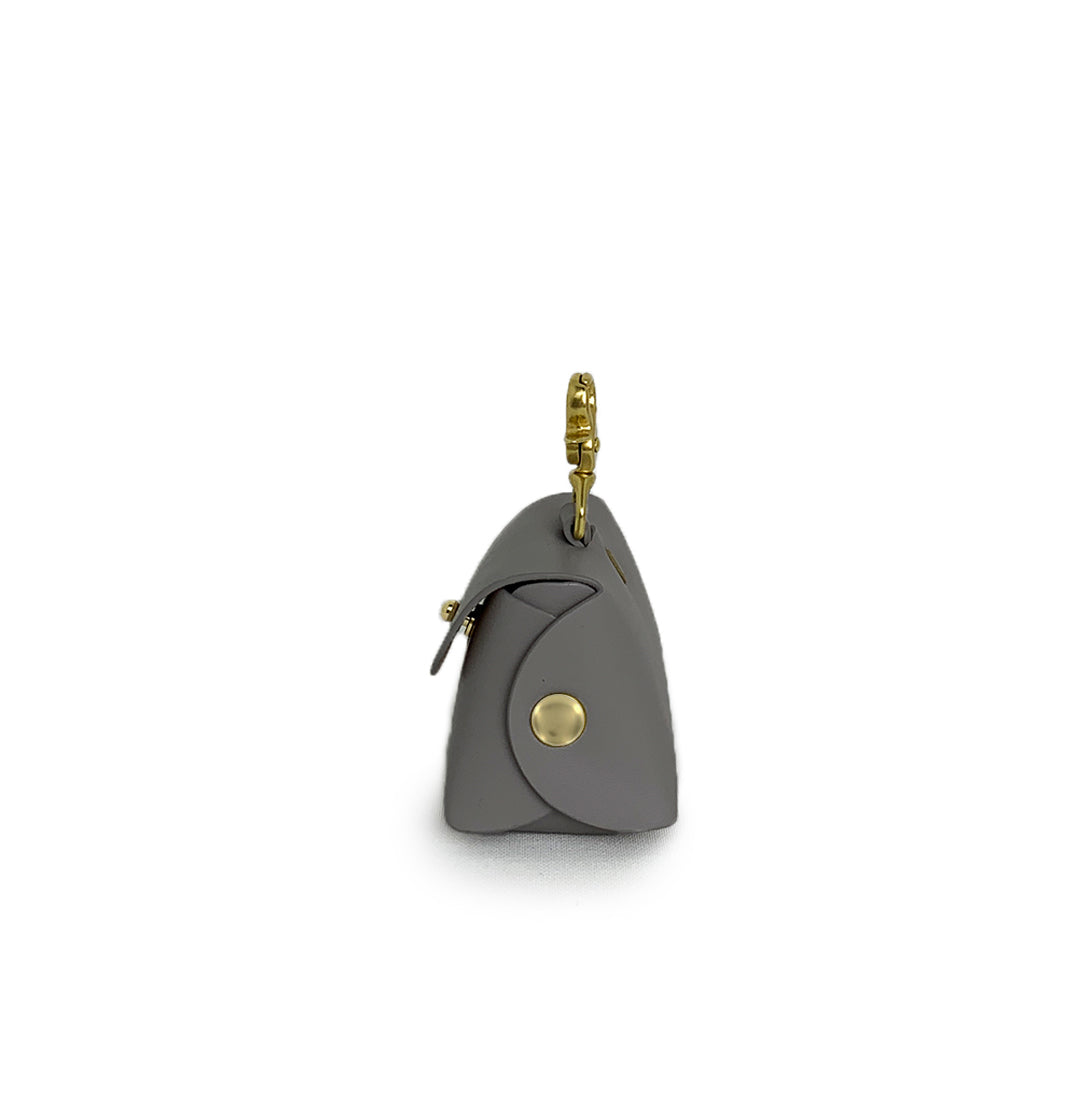 Stone grey leather poop bag pouch