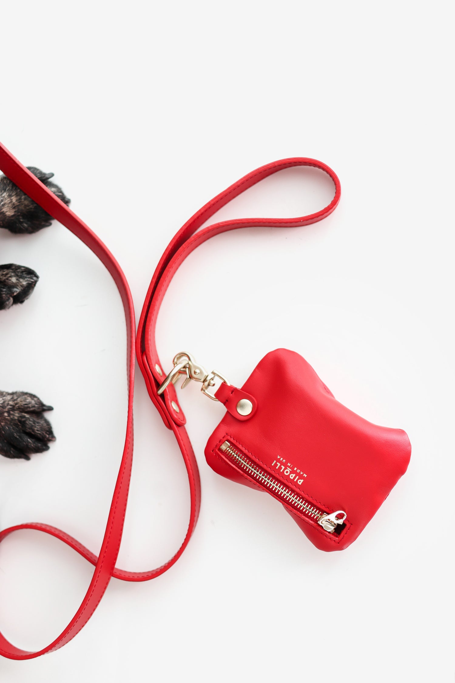 Poppy Red leather leash