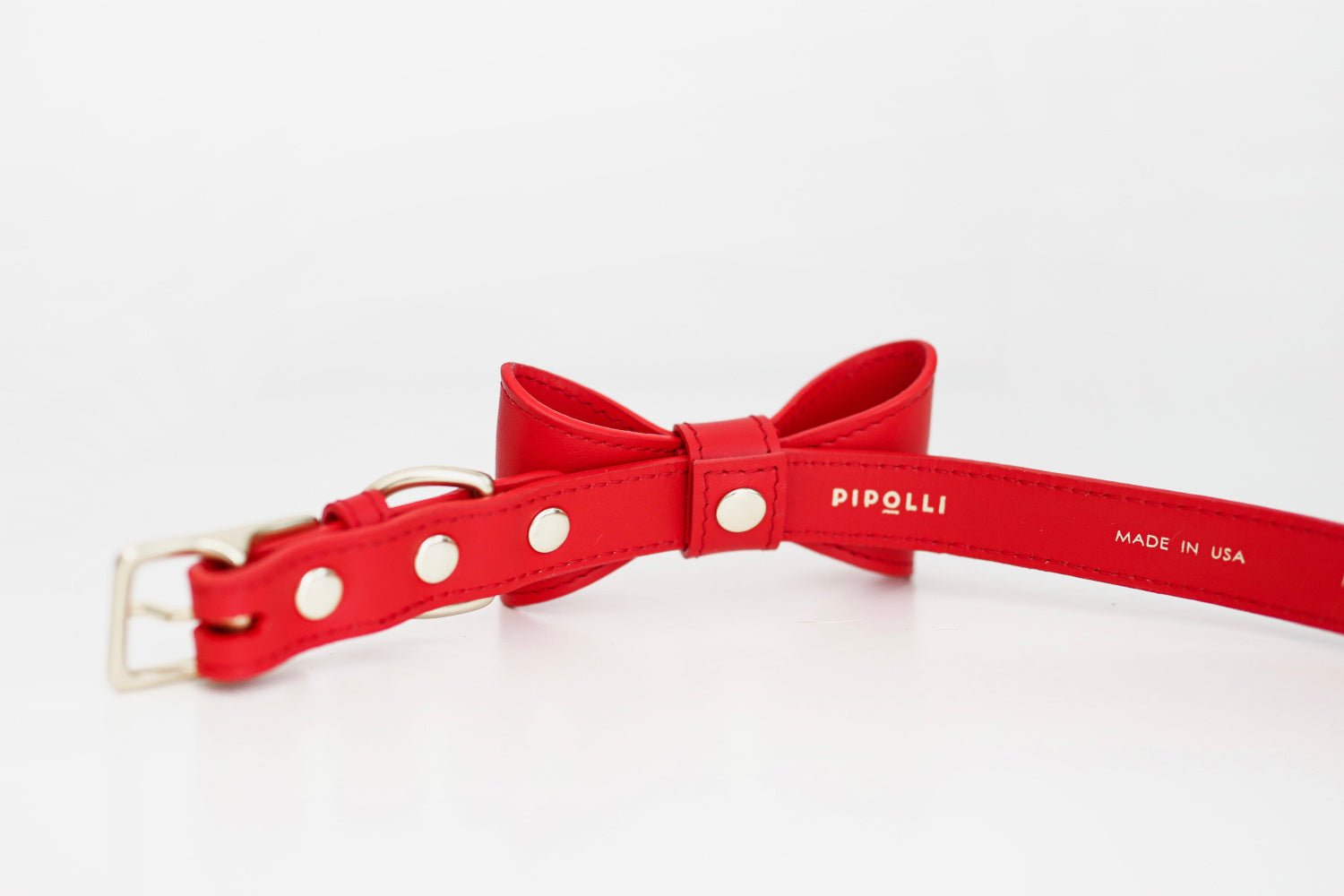 Poppy Red leather collar with removable bow