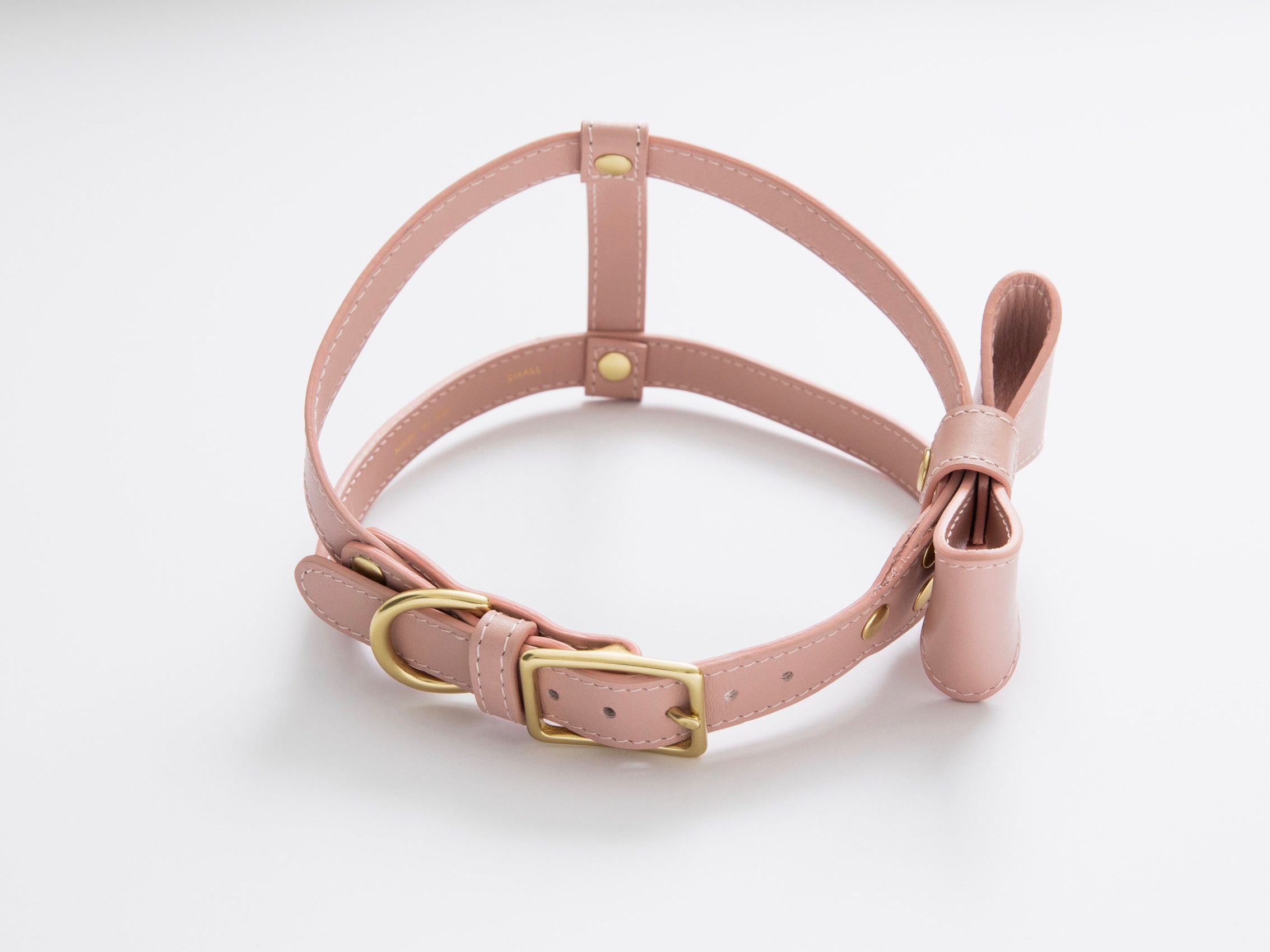 Blush Pink leather Harness with removable bow