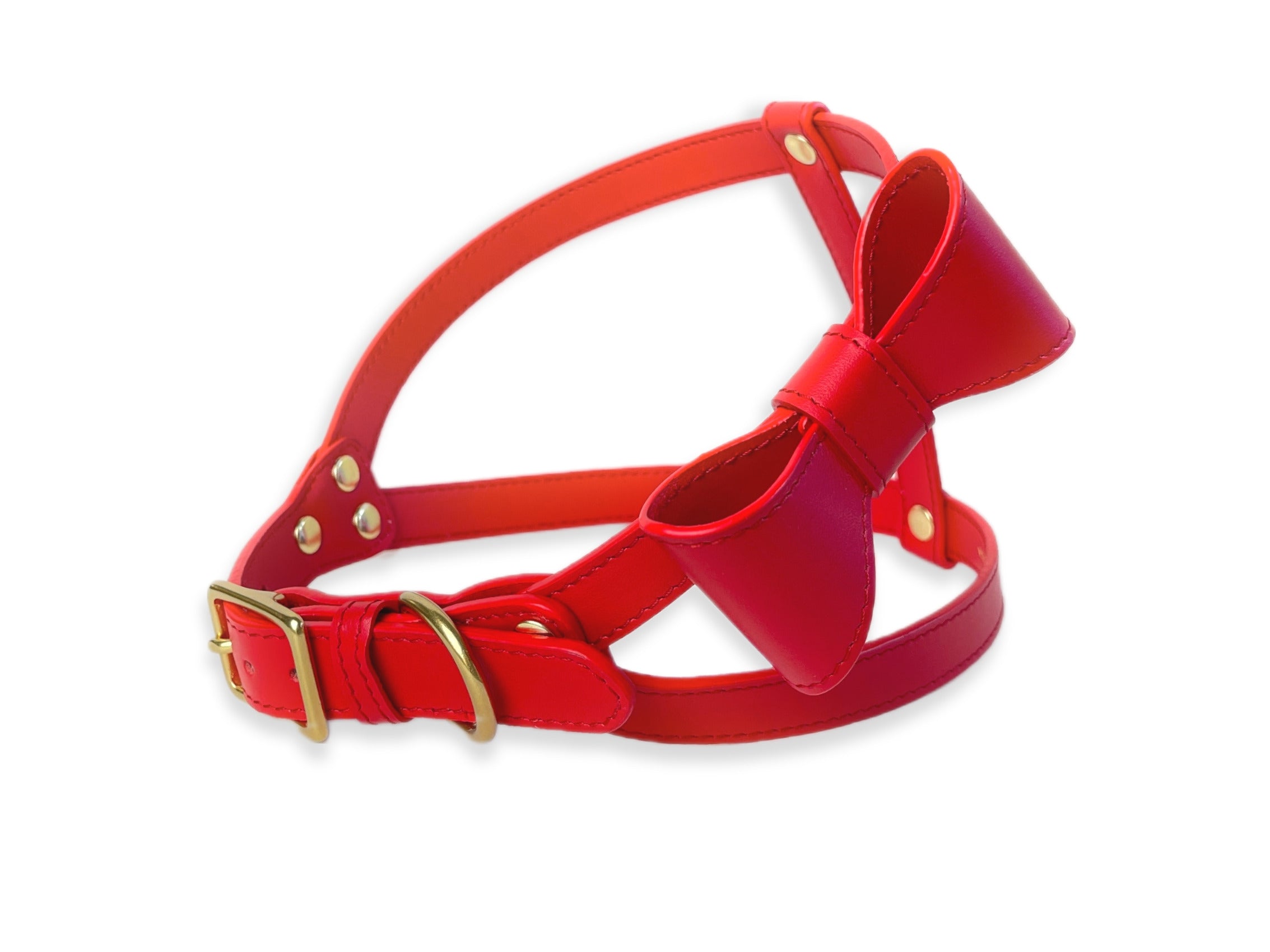 Poppy Red leather Harness with removable bow