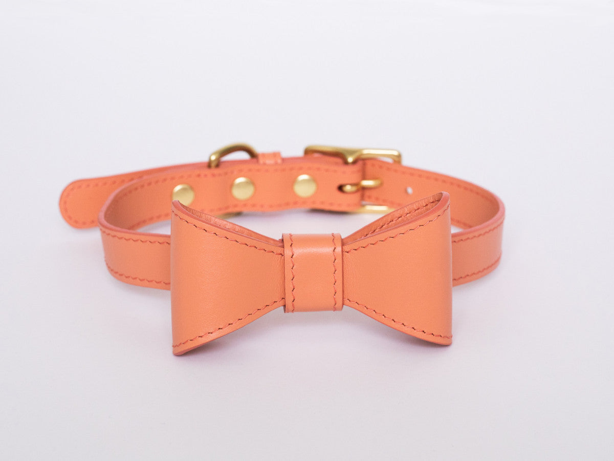 Peach leather collar with removable bow
